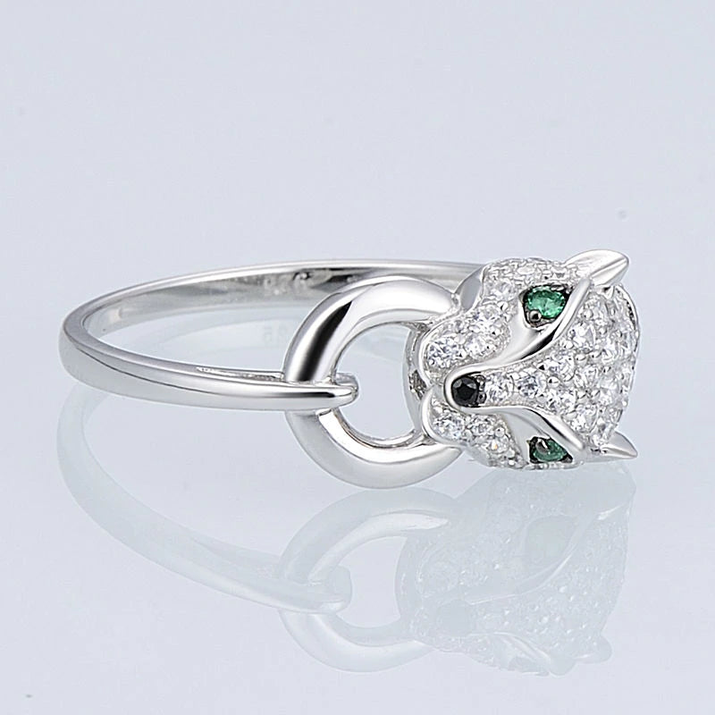 Huitian Leopard Green Crystal Silver Ring