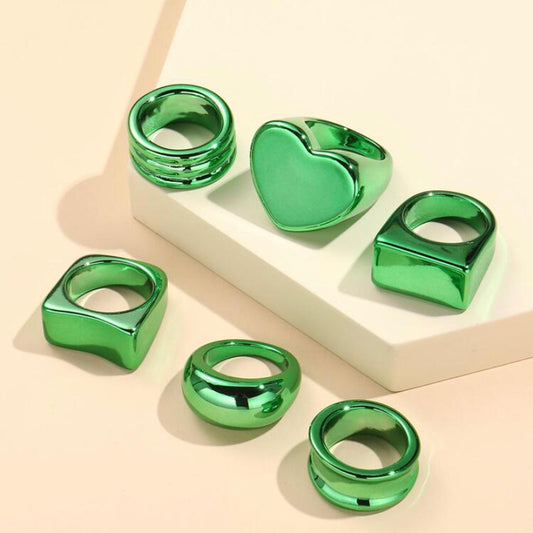 Metallic Green Set of Rings