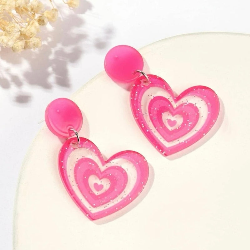 Sparkling Pink Heart Earrings