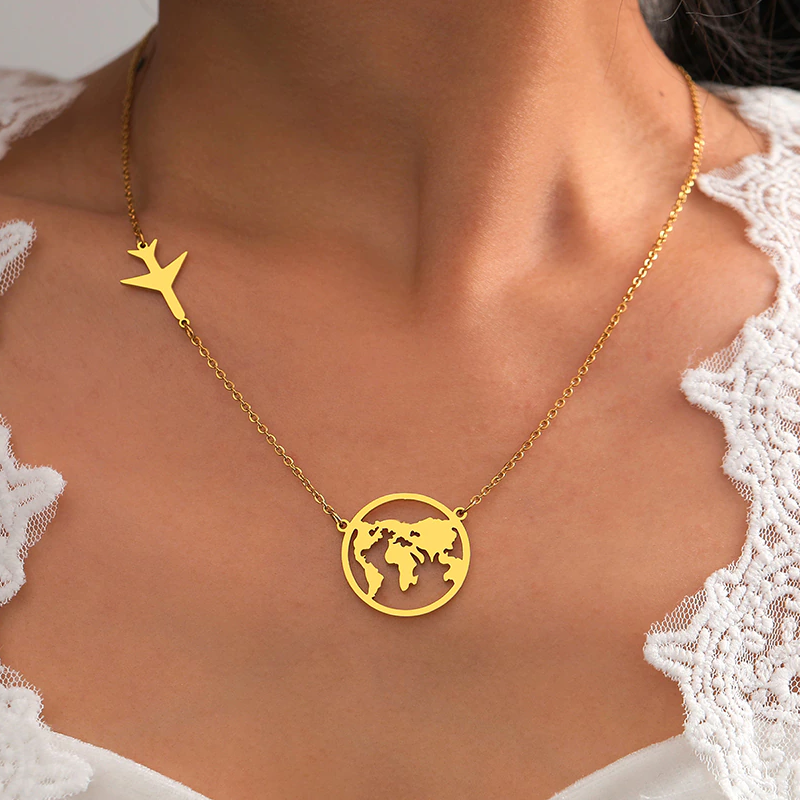 Worlds Map Golden Necklace