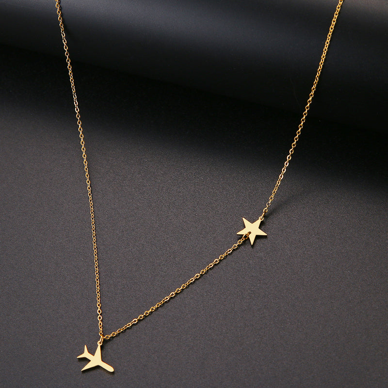 Airplane & Star Golden Necklace