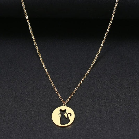 Cat Engraved in a Circle Necklace