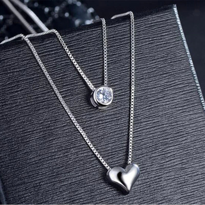 Double Layer Heart Silver Necklace