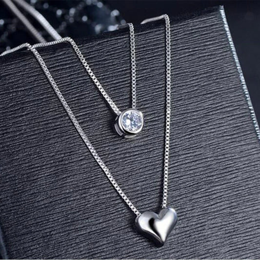 Double Layer Heart Silver Necklace