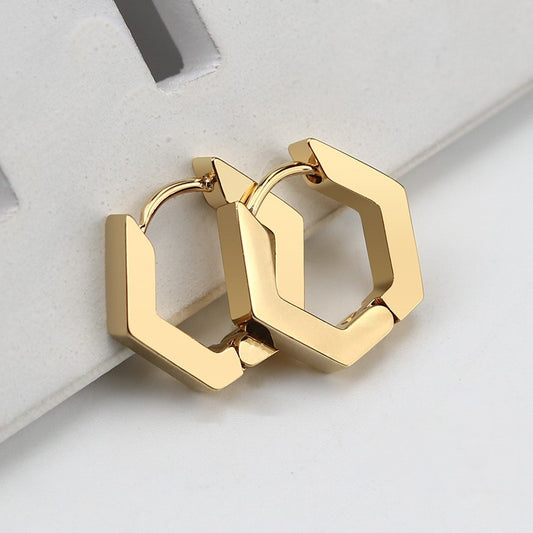 Hexagon Shape Gold Earrings
