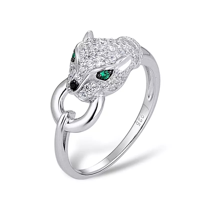Huitian Leopard Green Crystal Silver Ring