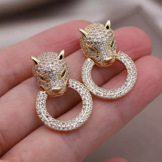 Leopard Big Ring Golden Earrings