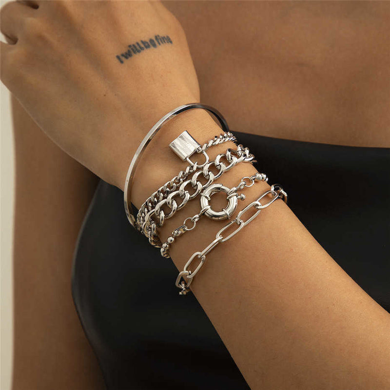 Locker Chains Silver Bracelets Set