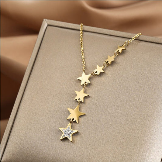 Long Stars Golden Necklace