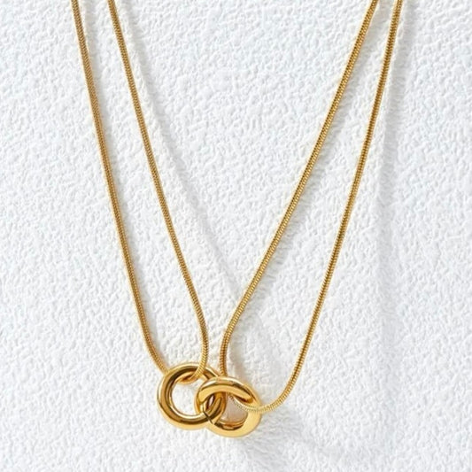 Two Rings Layered Golden Necklace