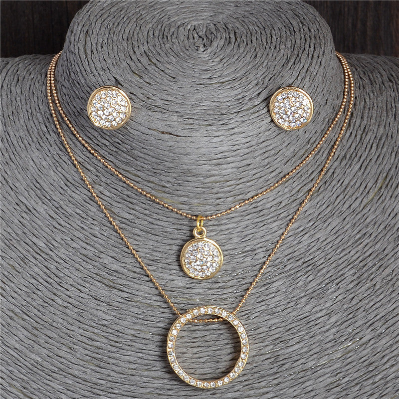 White Crystal Open Circle Two Layers Necklace