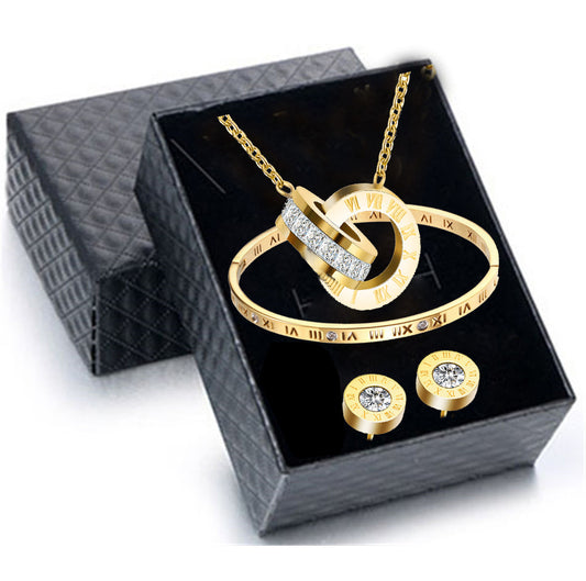 White Stone Golden Necklace Bangle Set