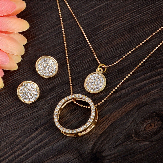 White Crystal Open Circle Two Layers Necklace