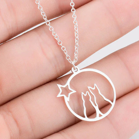 cat on the moon silver necklace